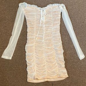 White/Nude Mesh Mini Dress